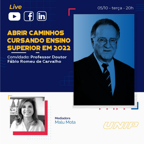 Vice-reitor da UNIP participa da live “Abrir caminhos cursando o Ensino Superior em 2022”